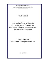 Các nhân tố ảnh hưởng tới kết quả nghiên cứu khoa học của giảng viên các trường đại học khối kinh tế ở việt nam 