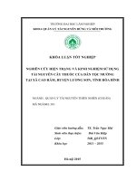 Nghiên cứu hiện trạng và kinh nghiệm sử dụng tài nguyên cây thuốc của dân tộc mường tại xã cao răm huyện lương sơn tỉnh hòa bình 