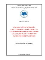 Luận văn thạc sĩ các nhân tố ảnh hưởng đến chất lượng báo cáo tài chính của các doanh nghiệp trong môi trường áp lực 