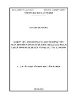 Nghiên cứu ảnh hưởng của một số công thức phân bón đến năng suất quả hồi illicium verum hook f tại xã đồng giáp huyện văn quan tỉnh lạng sơn 