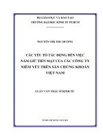Luận văn Thạc sĩ Kinh tế: Các yếu tố tác động đến việc nắm giữ tiền mặt của các công ty niêm yết trên sàn chứng khoán Việt Nam