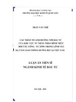 Các nhân tố ảnh hưởng tới đầu tư của khu vực tư nhân theo hình thức đối tác công   tư (PPP) trong lĩnh vực hạ tầng giao thông đường bộ tại việt nam 