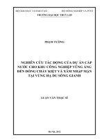 Nghiên cứu tác động của dự án chuyển nước từ lưu vực sông rào trổ sang lưu vực sông trí cấp nước cho khu công nghiệp vũng áng đến vùng chảy kiệt và tình hình xâm nhập mặn tại vùng hạ du sông chanh  