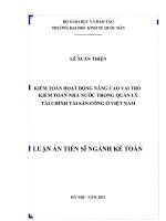 (Luận án tiến sĩ) kiểm toán hoạt động nâng cao vai trò kiểm toán nhà nước trong quản lý tài chính, tài sản công ở việt nam 