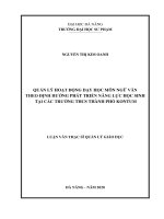 Quản lý hoạt động dạy học môn ngữ văn theo định hướng phát triển năng lực học sinh tại các trường trung học cơ sở thành phố kon tum 