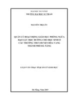 Quản lý hoạt động giáo dục phòng ngừa bạo lực học đường cho học sinh ở các trờng THCS huyện hòa vang thành phố đà nẵng 