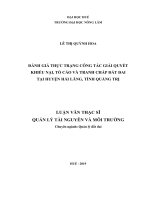 Đánh giá thực trạng công tác giải quyết khiếu nại, tố cáo và tranh chấp đất đai tại huyện hải lăng, tỉnh quảng trị  