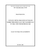 Cấp Giấy chứng nhận đăng ký doanh nghiệp theo Pháp Luật Việt Nam hiện nay từ thực tiễn thành phố Hà Nội.