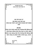 Phân tích khái quát thị trường bất động sản việt nam đồng thời hãy đưa ra kiến nghị nhằm xây dựng một thị trường bất động sản bền vững và phát triển chính quy, minh bạch