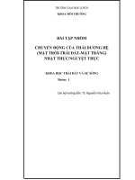 Bài tập nhóm Khoa học Trái đất và sự sống: Chuyển động của thái dương (Hệ mặt trời  trái đất  mặt trăng, nhật thựcnguyệt thực)