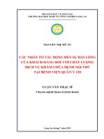 Các nhân tố tác động đến sự hài lòng của khách hàng đối với chất lượng dịch vụ khám chữa bệnh nội trú tại bệnh viện quân y 120 
