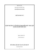 Quản trị công ty cổ phần theo mô hình có Ban kiểm soát theo Luật Doanh nghiệp 2020.