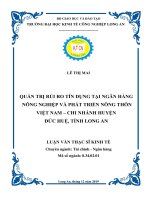 Luận văn Thạc sĩ Kinh tế: Quản trị rủi ro tín dụng tại Ngân hàng Nông nghiệp và phát triển Nông thôn Việt Nam - Chi nhánh Huyện Đức Huệ, Tỉnh Long An