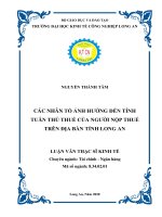 Các yếu tố ảnh hưởng đến tính tuân thủ pháp luật thuế của người nộp thuế trên địa bàn tỉnh long an 