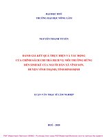 Luận văn Thạc sĩ Lâm nghiệp: Đánh giá kết quả thực hiện và tác động của chính sách chi trả dịch vụ môi trường rừng đến sinh kế của người dân xã Vĩnh Sơn, huyện Vĩnh Thạnh, tỉnh