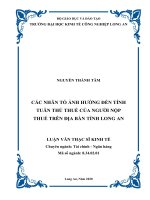 Các yếu tố ảnh hưởng đến tính tuân thủ pháp luật thuế của người nộp thuế trên địa bàn tỉnh long an 