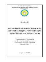 Luận văn thạc sĩ hiệu quả hoạt động kinh doanh tại ngân hàng nông nghiệp và phát triển nông thôn việt nam chi nhánh long an 