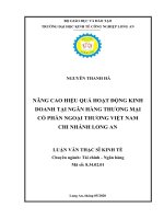 Luận văn thạc sĩ nâng cao hiệu quả hoạt động kinh doanh tại ngân hàng thương mại cổ phần ngoại thương việt nam   chi nhánh long an 