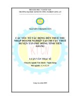 Luận văn thạc sĩ các yếu tố tác động đến thuế thu nhập doanh nghiệp tại chi cục thuế huyện tân phú đông, tỉnh tiền giang 