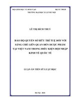 Bảo hộ quyền sở hữu trí tuệ đối với sáng chế liên quan đến dược phẩm tại việt nam trong điều kiện hội nhập kinh tế quốc tế 