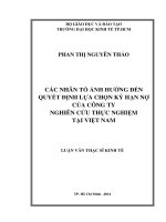 Các nhân tố ảnh hưởng đến quyết định lựa chọn kỳ hạn nợ của công ty   nghiên cứu thực nghiệm tại việt nam 