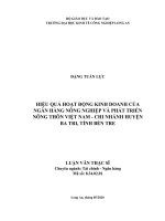 (Luận văn thạc sĩ) hiệu quả hoạt động kinh doanh của ngân hàng nông nghiệp và phát triển nông thôn việt nam – chi nhánh huyện ba tri tỉnh bến tre 