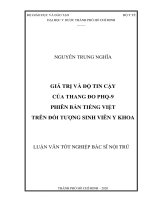 Giá trị và độ tin cậy của thang đo phq 9 phiên bản tiếng việt trên đối tượng sinh viên y khoa 