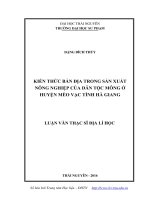 Luận văn Thạc sĩ Địa lý học: Kiến thức bản địa trong sản xuất nông nghiệp của dân tộc Mông ở huyện Mèo Vạc tỉnh Hà Giang