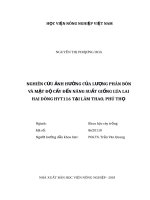 Nghiên cứu ảnh hưởng của lượng phân bón và mật độ cấy đến năng suất giống lúa lai hai dòng HYT116 tại lâm thao, phú thọ 