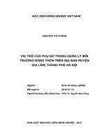 Vai trò của phụ nữ trong quản lý môi trường nông thôn trên địa bàn huyện gia lâm, thành phố hà nội 