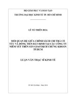 Luận văn Thạc sĩ Kinh tế: Mối quan hệ giữa chính sách chi trả cổ tức và dòng tiền bất định tại các công ty niêm yết trên Sàn giao dịch chứng khoán TP.HCM - Lê Tố Thiên Hoa