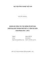 Đánh giá công tác tài chính về đất đai trên địa bàn thành phố phủ lý, tỉnh hà nam giai đoạn 2012   2016 