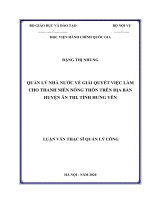 Quản lý nhà nước về giải quyết việc làm cho thanh niên nông thôn trên địa bàn huyện ân thi, tỉnh hưng yên 