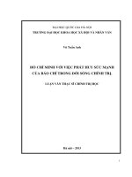 HỒ CHÍ MINH VỚI VIỆC PHÁT HUY SỨC MẠNH CỦA BÁO CHÍ TRONG ĐỜI SỐNG CHÍNH TRỊ. LUẬN VĂN THẠC SĨ CHÍNH TRỊ HỌC