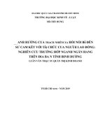 Ảnh hưởng của trách nhiệm xã hội nội bộ đến sự cam kết với tổ chức của người lao động nghiên cứu trường hợp ngành ngân hàng trên địa bàn tỉnh bình dương (luận văn thạc sỹ luật) 