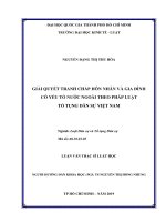 Giải quyết tranh chấp hôn nhân và gia đình có yếu t nước ngoài theo pháp luật t tụng dân sự việt nam (luận văn thạc sỹ luật) 