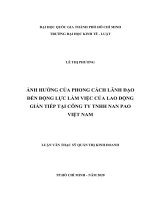 Ảnh hưởng của các phong cách lãnh đạo đến động lực làm việc của người lao động gián tiếp tại công ty TNHH nan pao việt nam (luận văn thạc sỹ luật) 