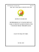 Luận văn Thạc sĩ Y học: Mô hình bệnh tật và nguồn nhân lực Y học cổ truyền tại một số trung tâm y tế huyện thuộc tỉnh Kiên Giang
