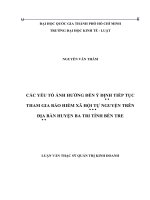 Các yếu tố ảnh hưởng ý định tiếp tục tham gia bảo hiểm xã hội tự nguyện tại huyện ba tri tỉnh bến tre (luận văn thạc sỹ luật)  