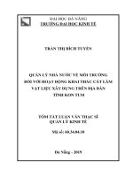 Quản lý nhà nước về môi trường đối với hoạt động khai thác cát làm vật liệu xây dựng trên địa bàn tỉnh kon tum 
