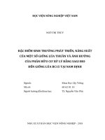 Đặc điểm sinh trưởng phát triển, năng suất của một số giống lúa thuần và ảnh hưởng của phân hữu cơ xử lý bằng sagi bio đến giống lúa BC15 tại nam định 