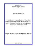 Luận án Tiến sĩ Quản trị kinh doanh: Nghiên cứu ảnh hưởng của văn hóa doanh nghiệp đến động lực làm việc của người lao động trong các doanh nghiệp tại thành phố Hồ Chí Minh