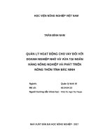 Luận văn thạc sĩ quản lý hoạt động cho vay đối với doanh nghiệp nhỏ và vừa tại ngân hàng nông nghiệp và phát triển nông thôn tỉnh bắc ninh 