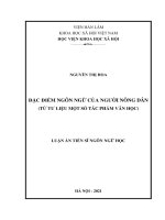 Luận văn Thạc sĩ Ngôn ngữ học: Đặc điểm ngôn ngữ của người nông dân (từ tư liệu một số tác phẩm văn học)