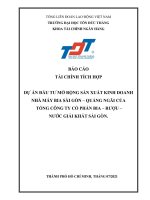 TÀI CHÍNH TÍCH HỢP DỰ ÁN ĐẦU TƯ MỞ RỘNG SẢN XUẤT KINH DOANH NHÀ MÁY BIA SÀI GÒN – QUẢNG NGÃI CỦA TỔNG CÔNG TY CỔ PHẦN BIA – RƯỢU – NƯỚC GIẢI KHÁT SÀI GÒN SABECO