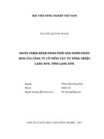 Hoàn thiện kênh phân phối sản phẩm phân bón của công ty cổ phần vật tư nông nghiệp lạng sơn, tỉnh lạng sơn ( luận văn thạc sĩ  chuyên ngành phát triển nông thôn) 