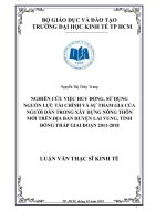 Luận văn Thạc sĩ Kinh tế: Nghiên cứu việc huy động, sử dụng các nguồn lực tài chính và sự tham gia của người dân trong xây dựng nông thôn mới trên địa bàn huyện Lai Vung giai đoạn