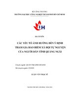Các yếu tố ảnh hưởng đến ý định tham gia bảo hiểm xã hội tự nguyện của người dân trên địa bàn tỉnh quảng ngãi (luận văn thạc sĩ) 