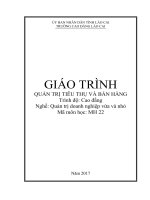 Giáo trình Quản trị tiêu thụ và bán hàng (Nghề: Quản trị doanh nghiệp vừa và nhỏ) - Trường CĐ Cộng đồng Lào Cai