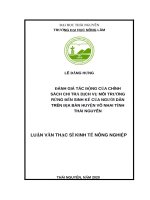 Đánh giá tác động của chính sách chi trả dịch vụ môi trường rừng đến sinh kế của người dân trên địa bàn huyện võ nhai, tỉnh thái nguyên 